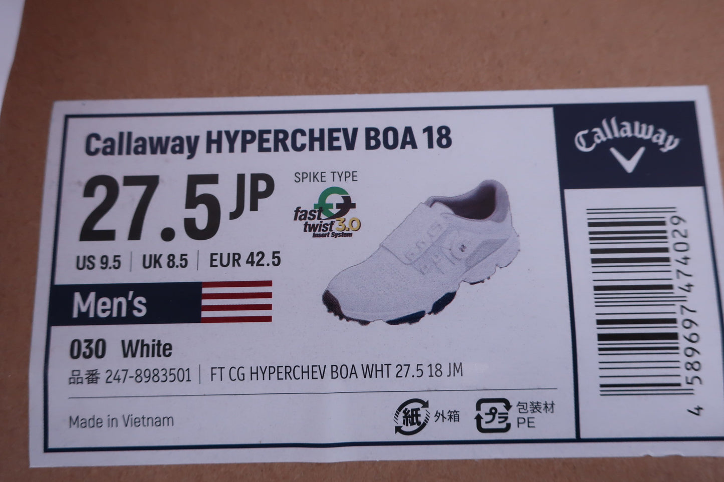 Callaway(キャロウェイ) ダイヤル式ゴルフシューズ 白 メンズ 27.5cm HYPERCHEV BOA 18 B-9