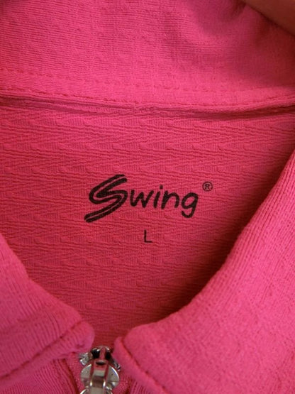 Swing 長袖ハーフジップアップシャツ 濃ピンク レディース L B