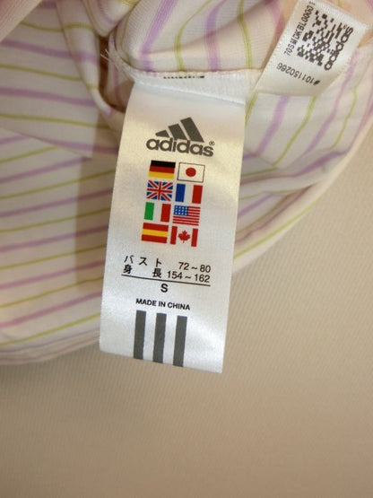 adidas(アディダス) ポロシャツ 黄緑×紫ボーダー レディース S A