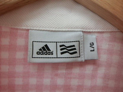 adidas(アディダス) ハーフジップポロシャツ ピンク白 レディース L/G A