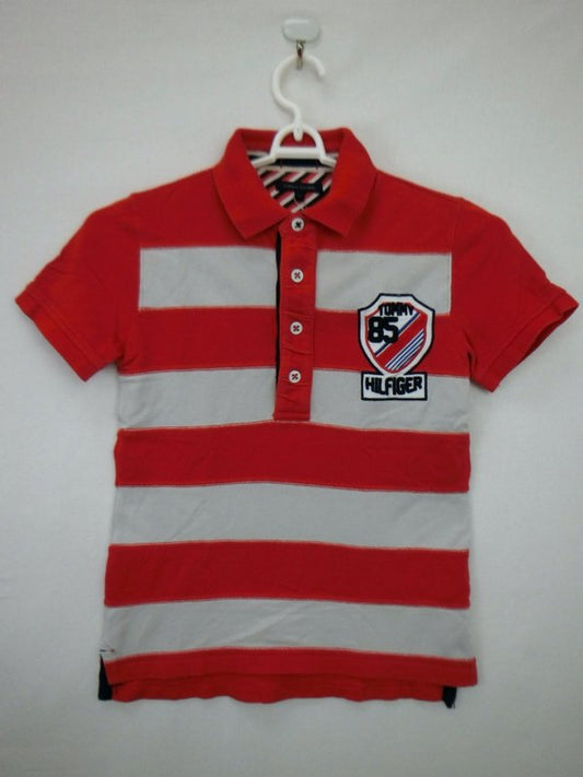 TOMMY HILFIGER(トミーヒルフィガー) ポロシャツ 赤ベージュボーダー レディース S ゴルフウェア 2108-0022 中古
