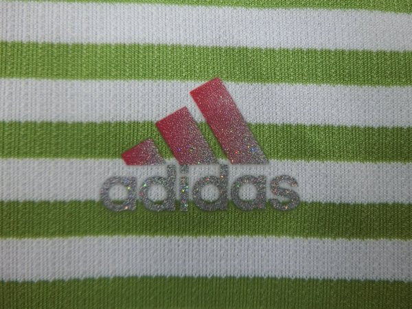 adidas(アディダス) ハーフジップ薄手パーカー 白緑ボーダー レディース S A