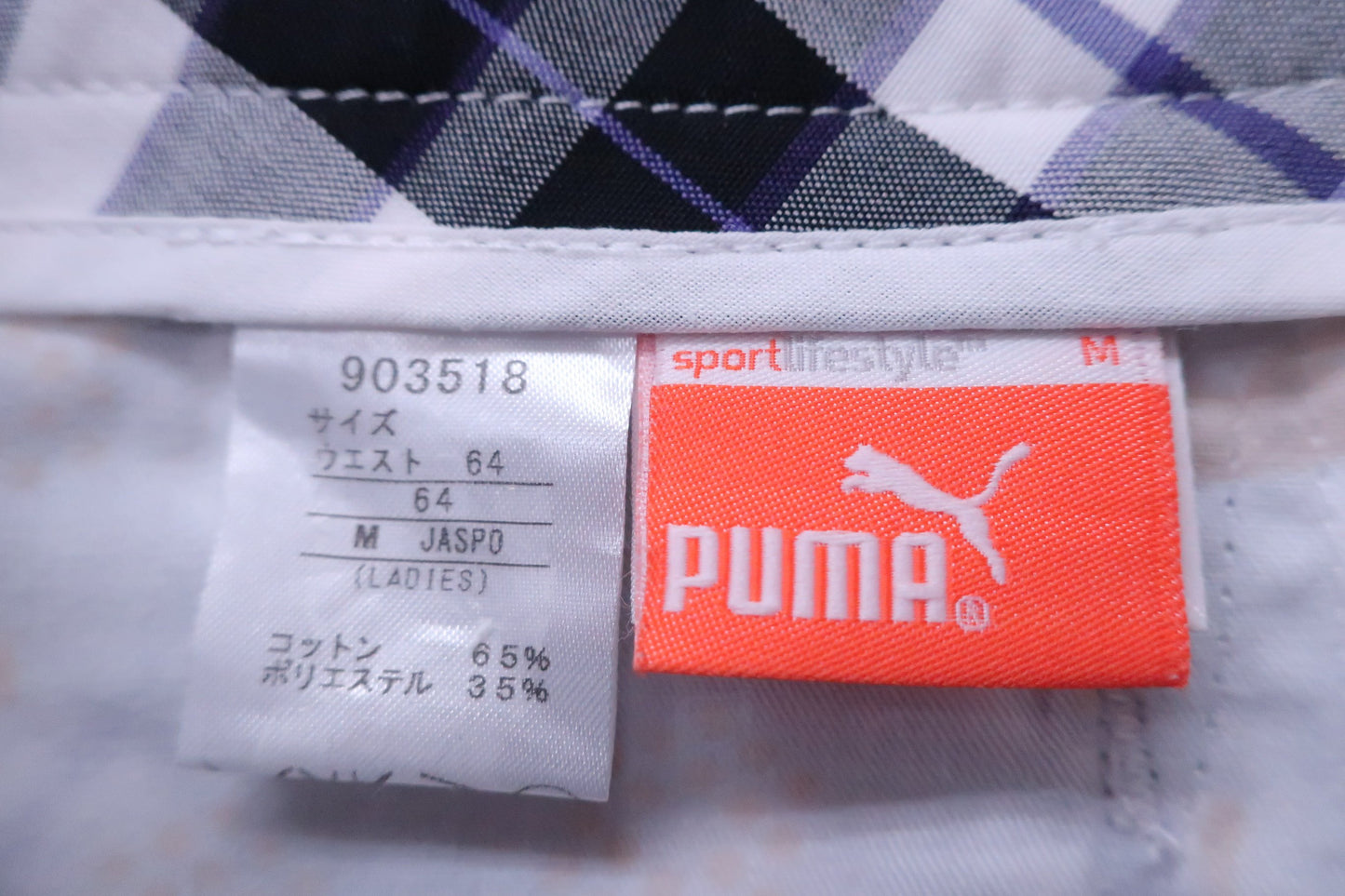 PUMA GOLF(プーマゴルフ) ショートパンツ 白黒紫チェック柄 レディース M B