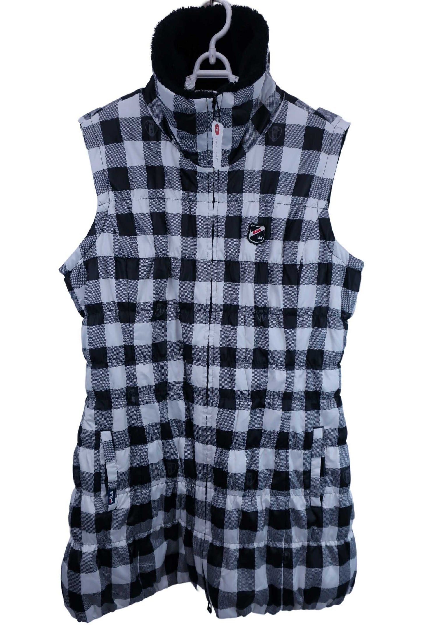 FILA GOLF(フィラゴルフ) ノースリーブボアワンピース 白黒チェック レディース LL B