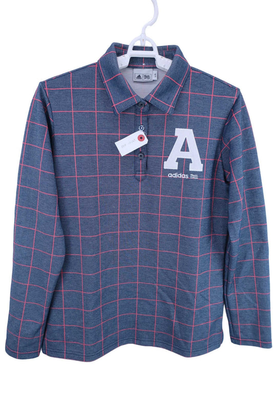 【美品】adidas(アディダス) ポロシャツ 紺チェック レディース L/G ゴルフウェア 2302-0165 中古