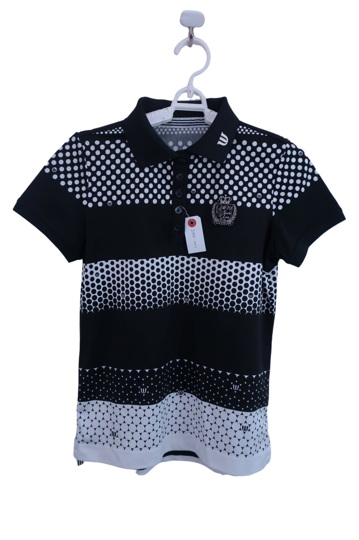 【美品】M.U SPORTS(エムユースポーツ) ポロシャツ 黒白 レディース 40 ゴルフウェア 2303-0011 中古