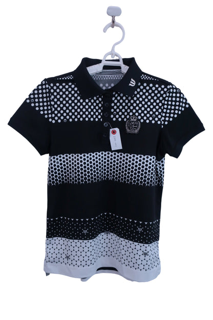 【美品】M.U SPORTS(エムユースポーツ) ポロシャツ 黒白 レディース 40 ゴルフウェア 2303-0011 中古