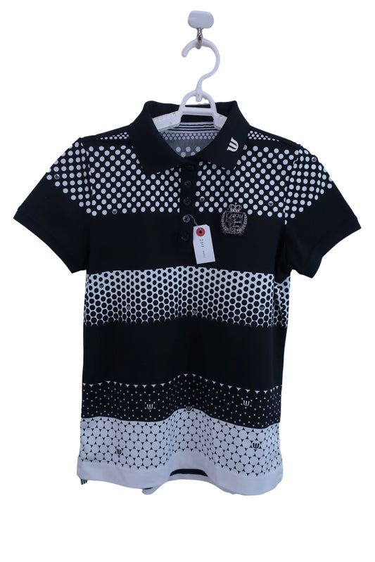 【美品】M.U SPORTS(エムユースポーツ) ポロシャツ 黒白 レディース 40 ゴルフウェア 2303-0011 中古