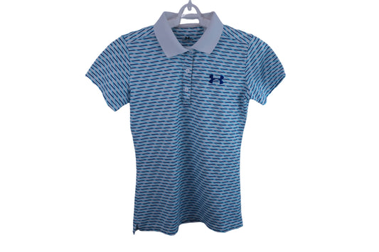 【超美品】UNDER ARMOUR(アンダーアーマー) ポロシャツ 白水色 レディース SM ゴルフウェア 2303-0185 中古
