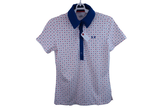 【美品】UNDER ARMOUR(アンダーアーマー) ポロシャツ 白青 レディース SM ゴルフウェア 2303-0210 中古