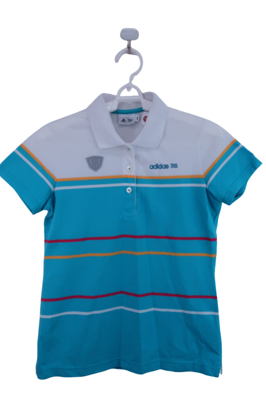 【美品】adidas(アディダス) ポロシャツ 白水色 レディース M ゴルフウェア 2306-0073 中古