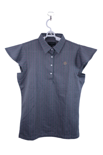 【超美品】St ANDREWS(セントアンドリュース) フレンチスリーブポロシャツ グレーピンクストライプ レディース L 043-3260604 2023年春夏モデル ゴルフウェア 2307-0135 中古