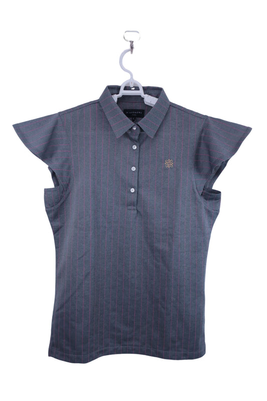 【超美品】St ANDREWS(セントアンドリュース) フレンチスリーブポロシャツ グレーピンクストライプ レディース L 043-3260604 2023年春夏モデル ゴルフウェア 2307-0135 中古