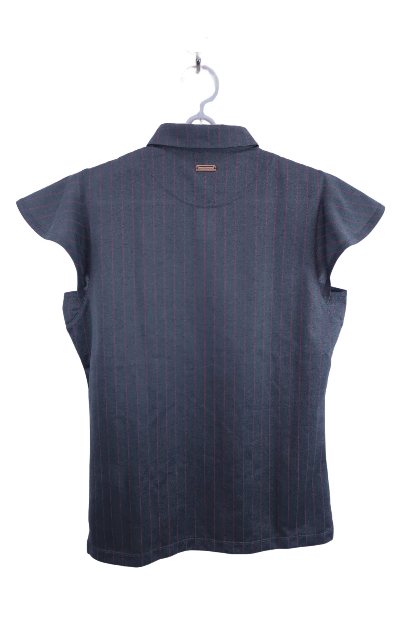 【超美品】St ANDREWS(セントアンドリュース) フレンチスリーブポロシャツ グレーピンクストライプ レディース L 043-3260604 2023年春夏モデル ゴルフウェア 2307-0135 中古