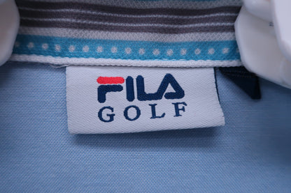 【美品】FILA GOLF(フィラゴルフ) ポロシャツ 水色グレーストライプ レディース L ゴルフウェア 2310-0205 中古