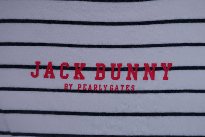 Jack Bunny(ジャックバニー) 長袖モックネックシャツ 白黒ボーダー赤ロゴ レディース 1 263-7266916 A