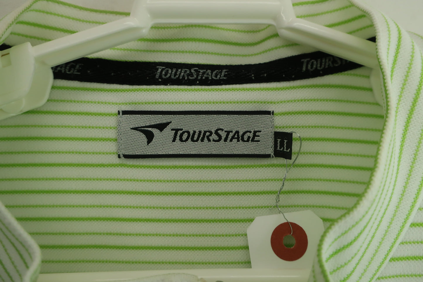 TOURSTAGE(ツアーステージ) 半袖ハーフジップシャツ 白黄緑ボーダー メンズ LL B