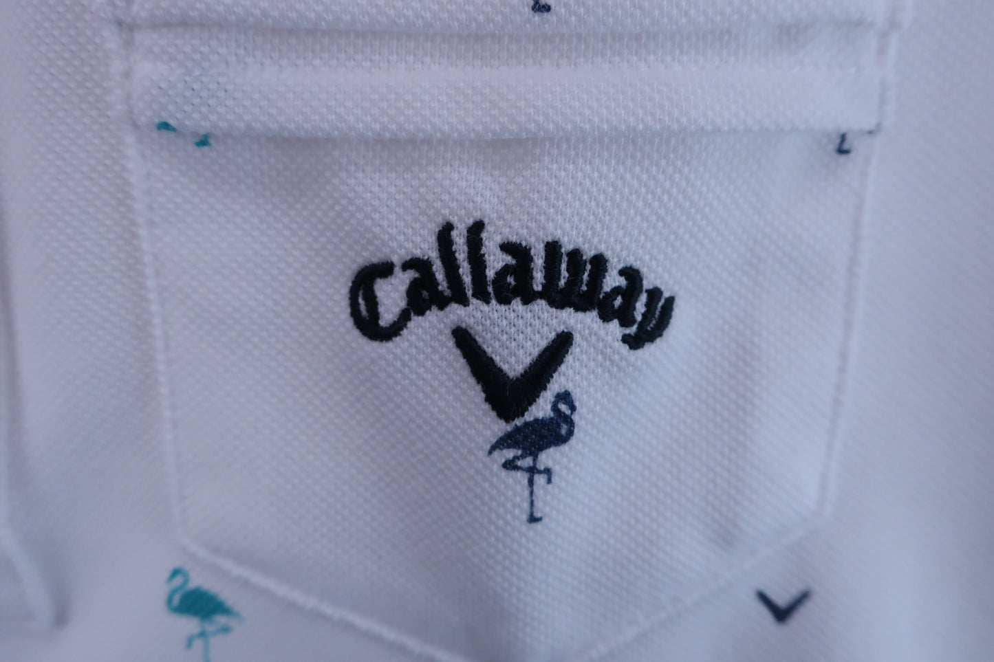 Callaway(キャロウェイ) ポロシャツ 白紺フラミンゴ柄 レディース S ゴルフウェア 2312-0431 中古