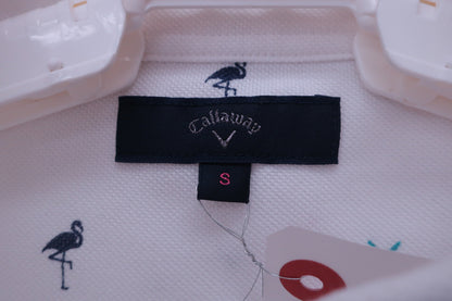 Callaway(キャロウェイ) ポロシャツ 白紺フラミンゴ柄 レディース S ゴルフウェア 2312-0431 中古