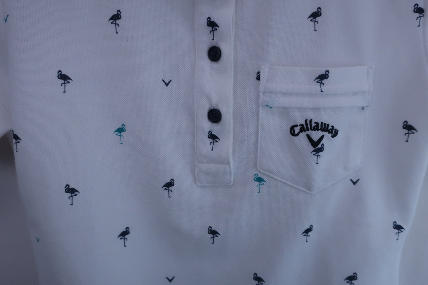 Callaway(キャロウェイ) ポロシャツ 白紺フラミンゴ柄 レディース S ゴルフウェア 2312-0431 中古