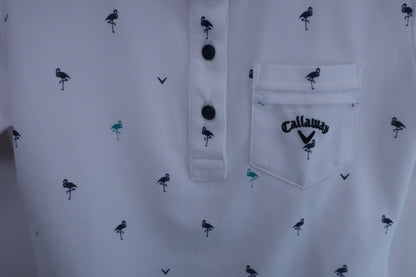 Callaway(キャロウェイ) ポロシャツ 白紺フラミンゴ柄 レディース S ゴルフウェア 2312-0431 中古