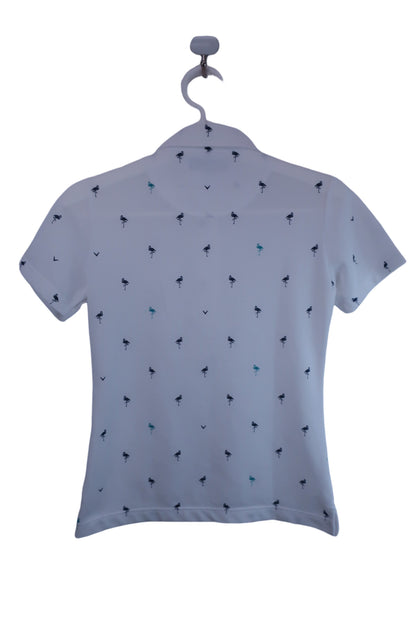 Callaway(キャロウェイ) ポロシャツ 白紺フラミンゴ柄 レディース S ゴルフウェア 2312-0431 中古