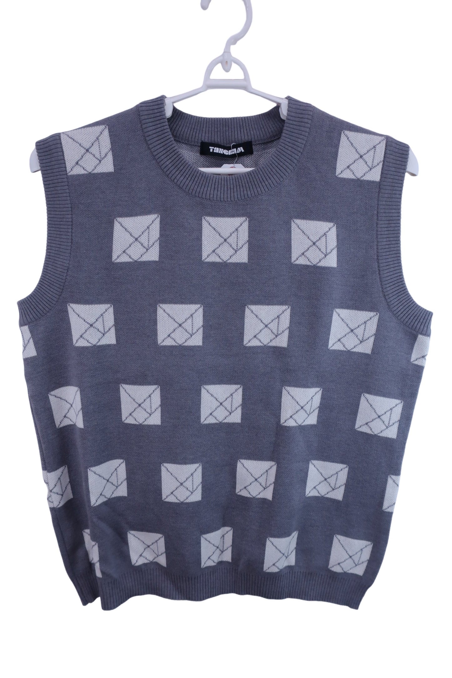 【美品】TANGRAM ベスト グレー白総柄 メンズ XL TGA-MN07 ゴルフ用品 2402-0228 中古