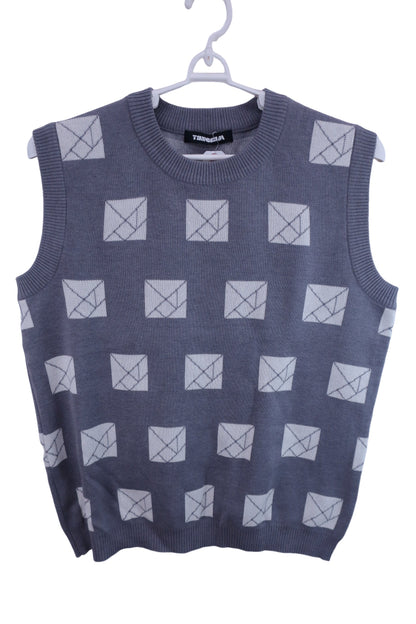 【美品】TANGRAM ベスト グレー白総柄 メンズ XL TGA-MN07 ゴルフ用品 2402-0228 中古