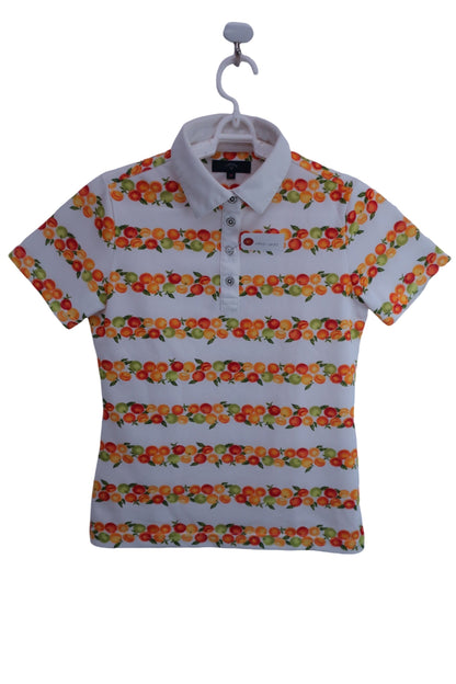 【美品】Callaway(キャロウェイ) ポロシャツ 白フルーツ柄 レディース M ゴルフ用品 2403-0490 中古