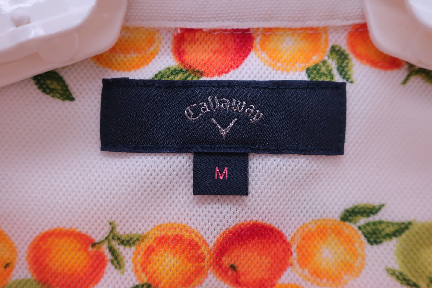【美品】Callaway(キャロウェイ) ポロシャツ 白フルーツ柄 レディース M ゴルフ用品 2403-0490 中古