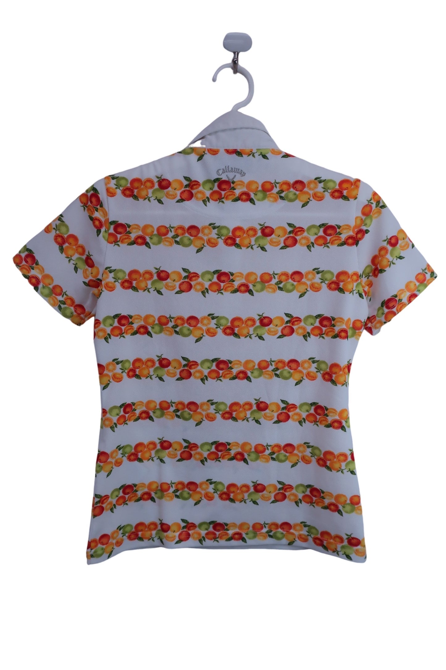 【美品】Callaway(キャロウェイ) ポロシャツ 白フルーツ柄 レディース M ゴルフ用品 2403-0490 中古