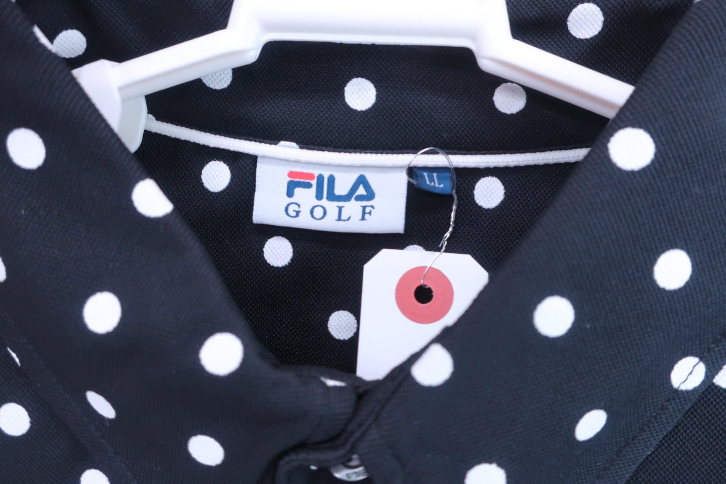 FILA GOLF(フィラゴルフ) 長袖ポロシャツ 黒白ドット柄 メンズ LL N