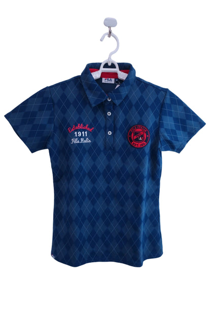 【美品】FILA GOLF(フィラゴルフ) ポロシャツ 青アーガイル柄 レディース M ゴルフ用品 2404-0529 中古
