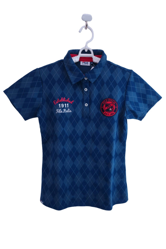 【美品】FILA GOLF(フィラゴルフ) ポロシャツ 青アーガイル柄 レディース M ゴルフ用品 2404-0529 中古