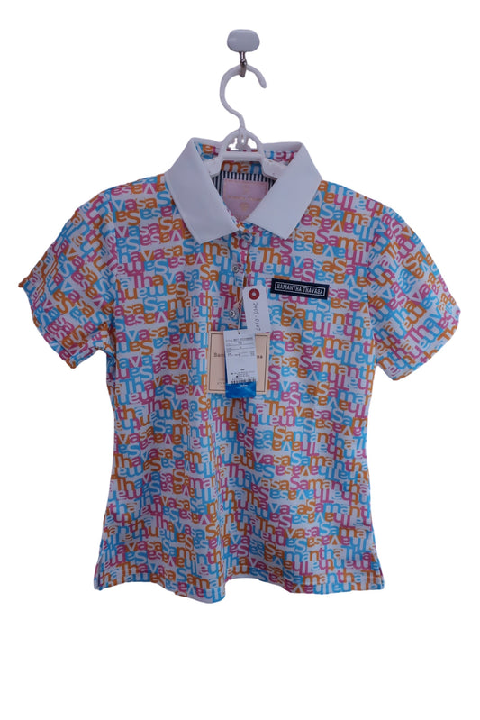 【未使用品】Samantha Thavasa(サマンサタバサ) ポロシャツ カラフルロゴ柄 レディース M 0077-2211100020 ゴルフ用品 2405-0327 新品