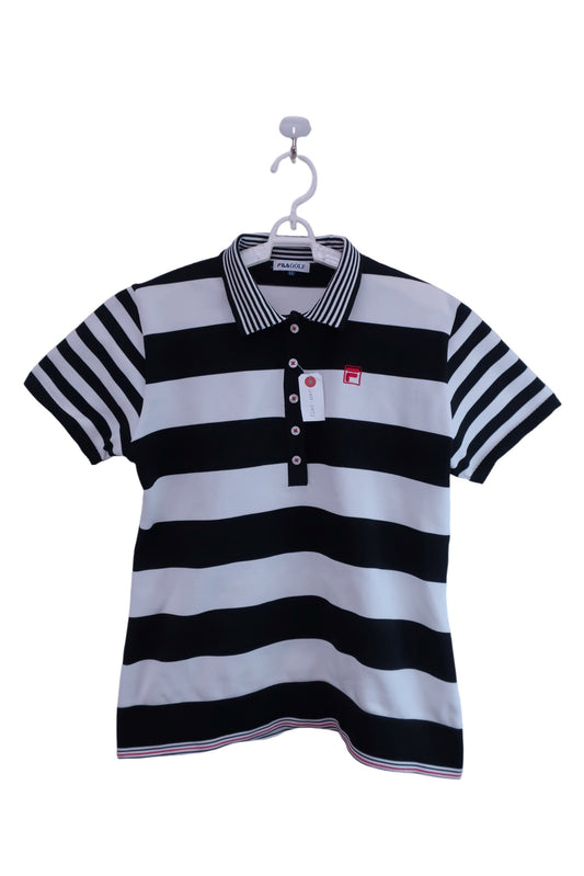 FILA GOLF(フィラゴルフ) ポロシャツ 白黒ボーダー レディース LL ゴルフ用品 2405-0453 中古