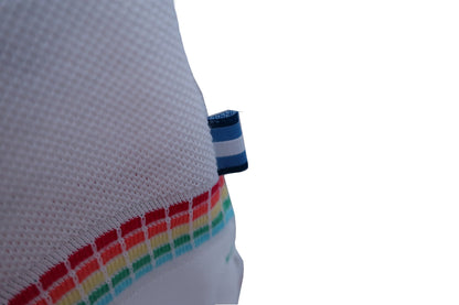 【美品】Munsingwear(マンシングウェア) ポロシャツ 白カラフルボーダー レディース M ゴルフ用品 2406-0297 中古