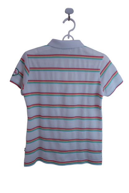 【美品】Munsingwear(マンシングウェア) ポロシャツ 白カラフルボーダー レディース M ゴルフ用品 2406-0297 中古