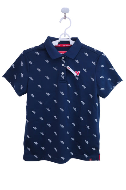 【美品】New Balance golf(ニューバランスゴルフ) ポロシャツ 紺ブランドロゴ総柄 レディース 2 ゴルフ用品 2406-0349 中古
