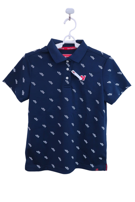 【美品】New Balance golf(ニューバランスゴルフ) ポロシャツ 紺ブランドロゴ総柄 レディース 2 ゴルフ用品 2406-0349 中古