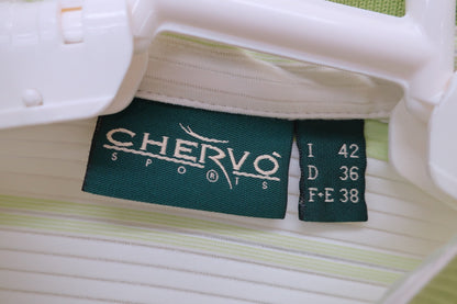 【美品】CHERVO SPORTS(シェルボスポーツ) ポロシャツ 白黄緑ボーダー レディース 42 ゴルフ用品 2406-0554 中古