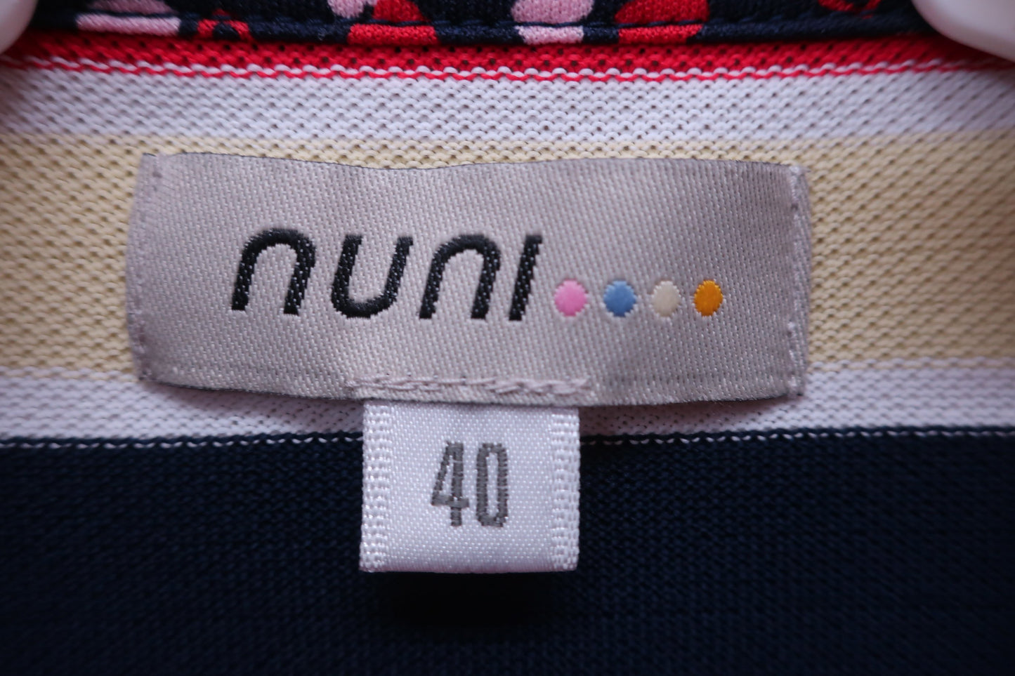 【美品】nuni(ヌニ) ポロシャツワンピース 赤紺白黄色 レディース 40 ゴルフ用品 2407-0260 中古