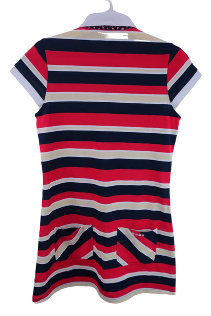 【美品】nuni(ヌニ) ポロシャツワンピース 赤紺白黄色 レディース 40 ゴルフ用品 2407-0260 中古