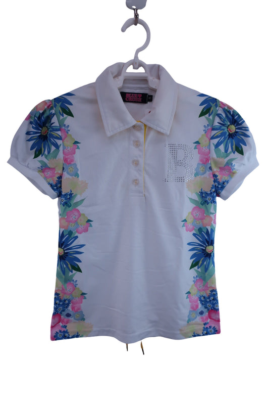 【美品】BLUE CRUSH(ブルークラッシュ) ポロシャツ 白花柄 レディース M ゴルフ用品 2408-0133 中古