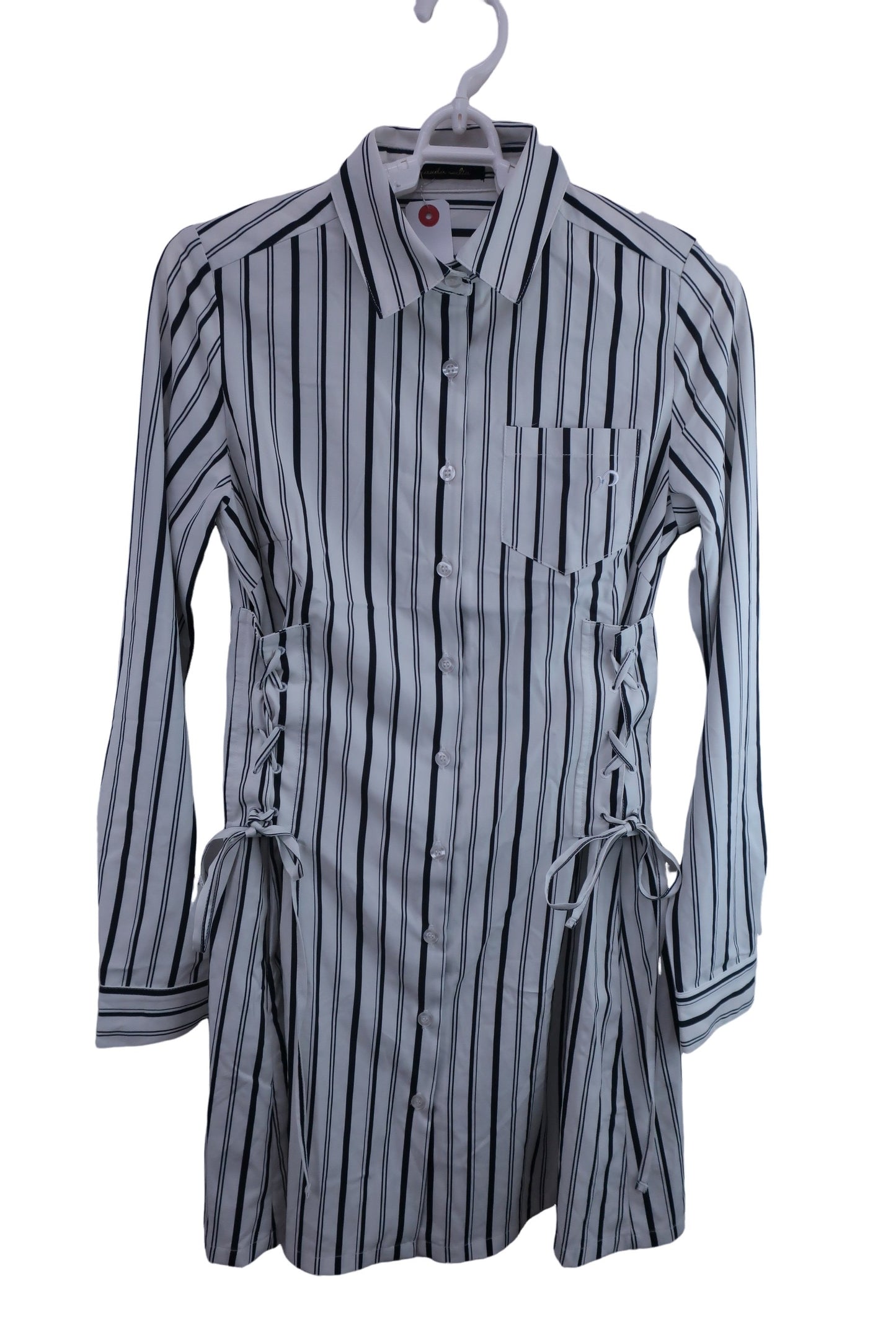 【美品】rienda suelta(リエンダスエルタ) シャツワンピース 白黒ストライプ レディース S ゴルフ用品 2408-0152 中古