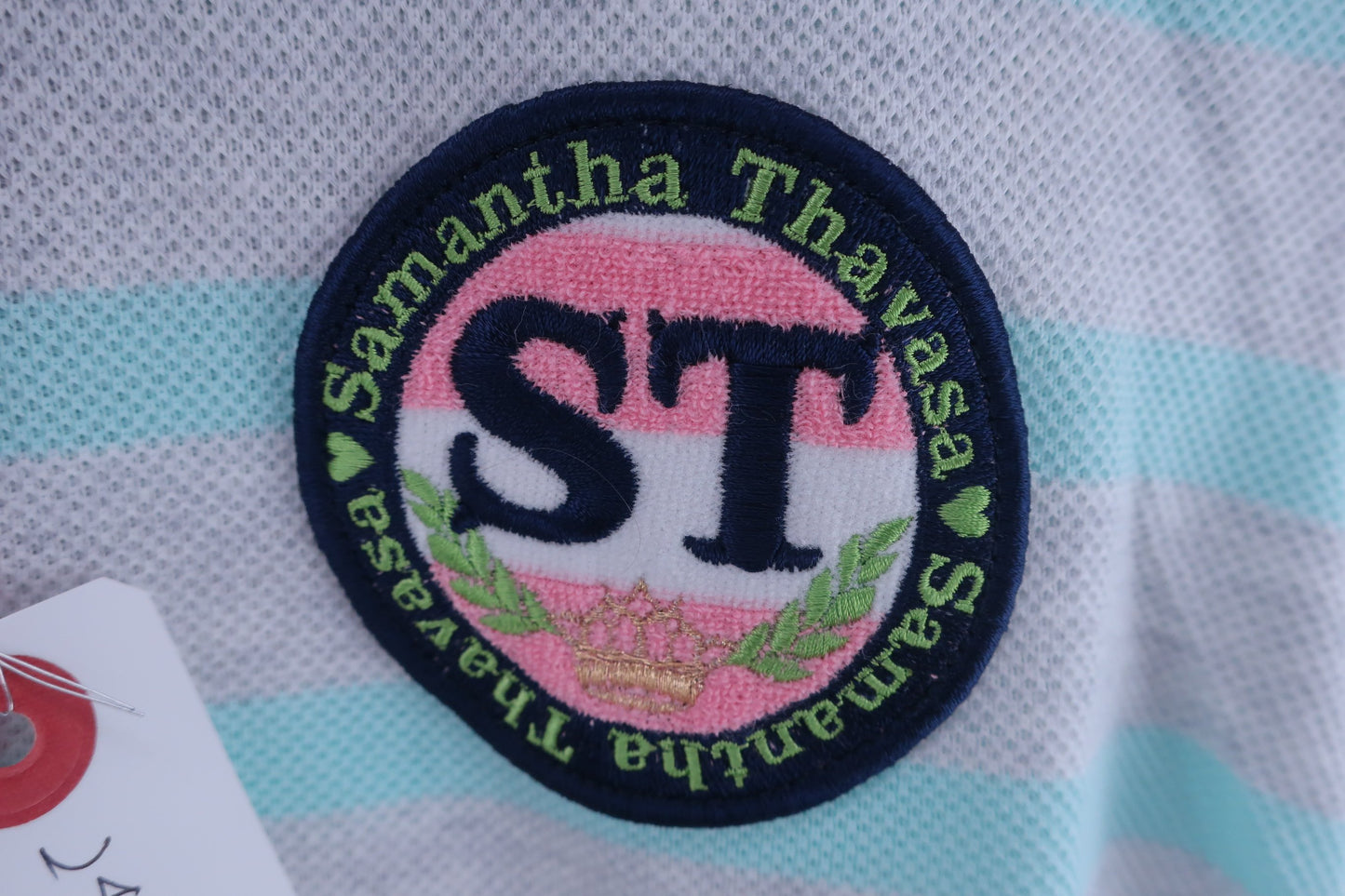 【美品】Samantha Thavasa(サマンサタバサ) ポロシャツ ピンク グレー水色ボーダー レディース M ゴルフ用品 2408-0353 中古