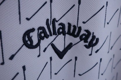 【美品】Callaway(キャロウェイ) ポロシャツ 白ネイビークラブ柄 メンズ M 241-0134414 ゴルフ用品 2408-0380 中古