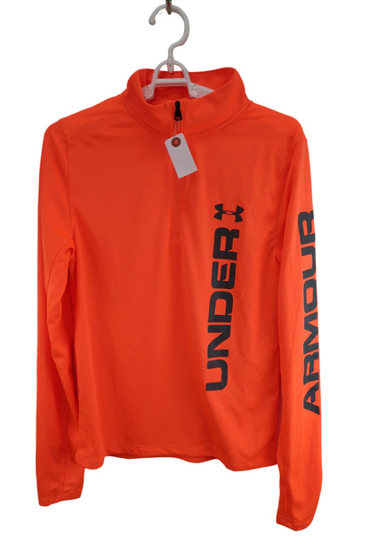 【美品】UNDER ARMOUR(アンダーアーマー) 長袖ハーフジップシャツ オレンジ メンズ SM ゴルフ用品 2408-0431 中古