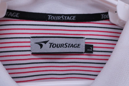 TOURSTAGE(ツアーステージ) ポロシャツ 白赤黒ボーダー メンズ L B