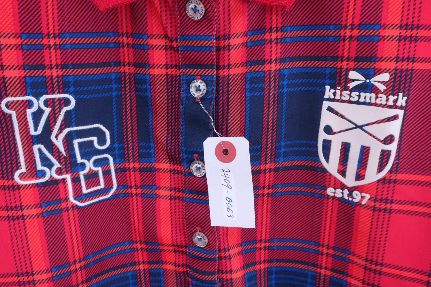 kissmark Golf(キスマークゴルフ) ポロシャツ 赤青チェック レディース LL ゴルフ用品 2409-0063 中古